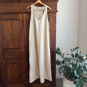 St Tropez West Linen Maxi Dress Beige Sleeveless Minimalist Coastal Boho